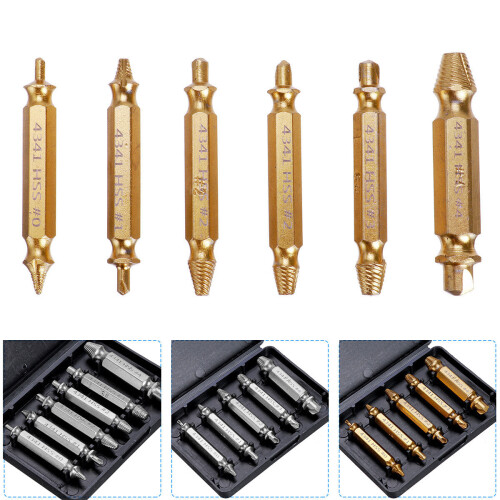 (5PCS Gold) 5/6 PCS Damaged Screw Extractor Speed Out Drill Bits Broken Bolt Remover Tools 2
