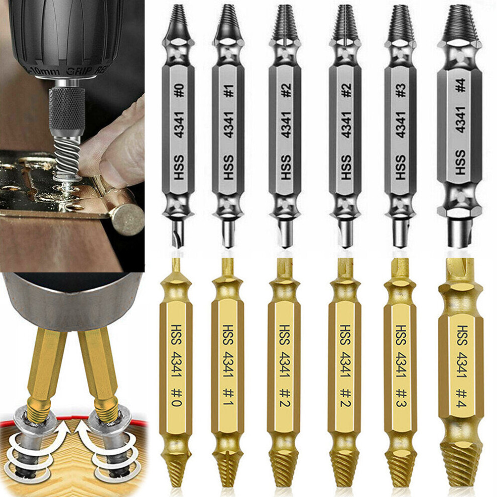(6PCS Gold) 5/6 PCS Damaged Screw Extractor Speed Out Drill Bits Broken Bolt Remover Tools