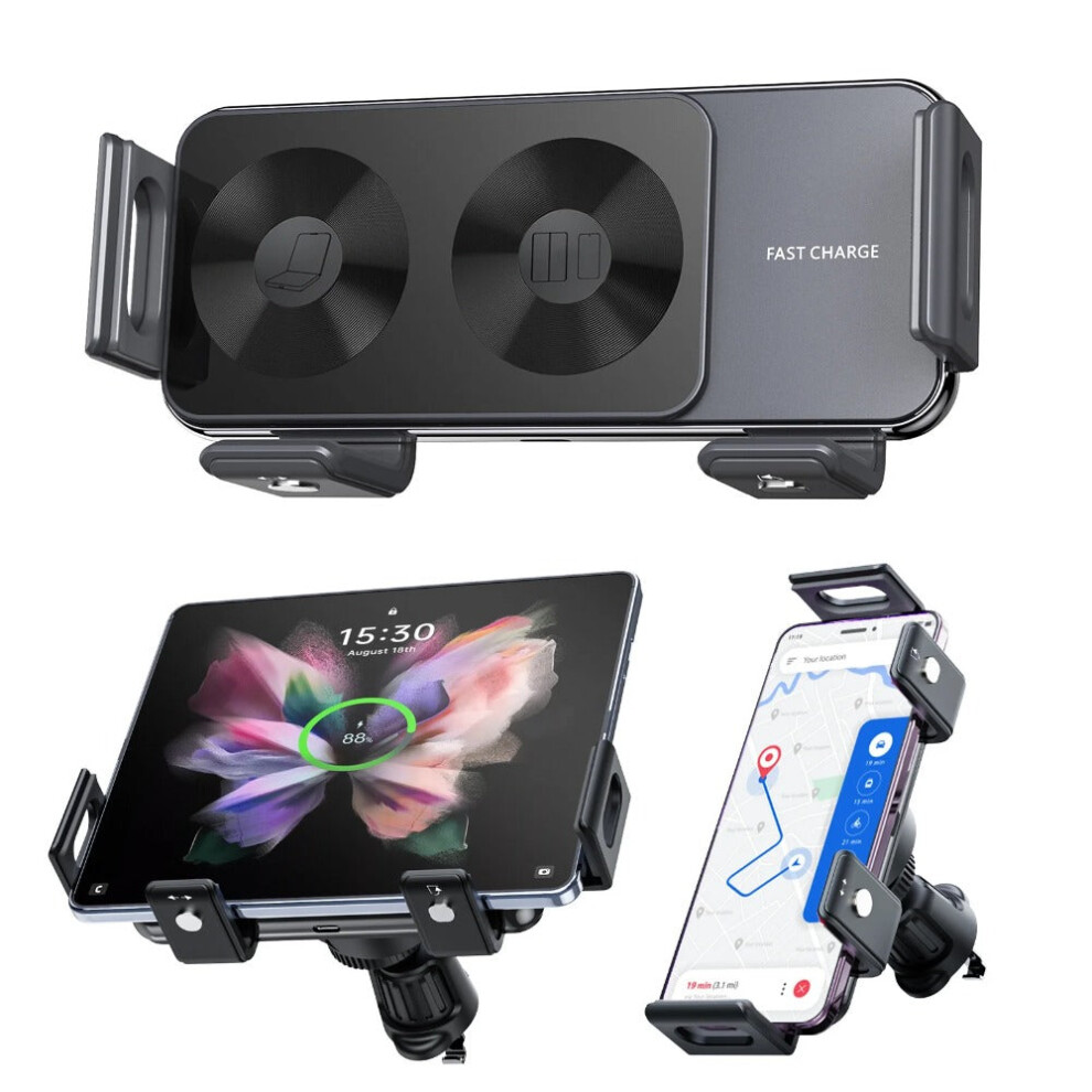 15W Fast Wireless Charger Mount With Dual Coil, Automatic Rotation, Fod Safety, Compatible With Most Phones Black 1138392767436