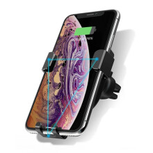 (Red) Wireless Car Phone Charger, 5V, 2.1A, ABS, Fits 4-6.5" Phones, Includes USB Cable, Red/Black