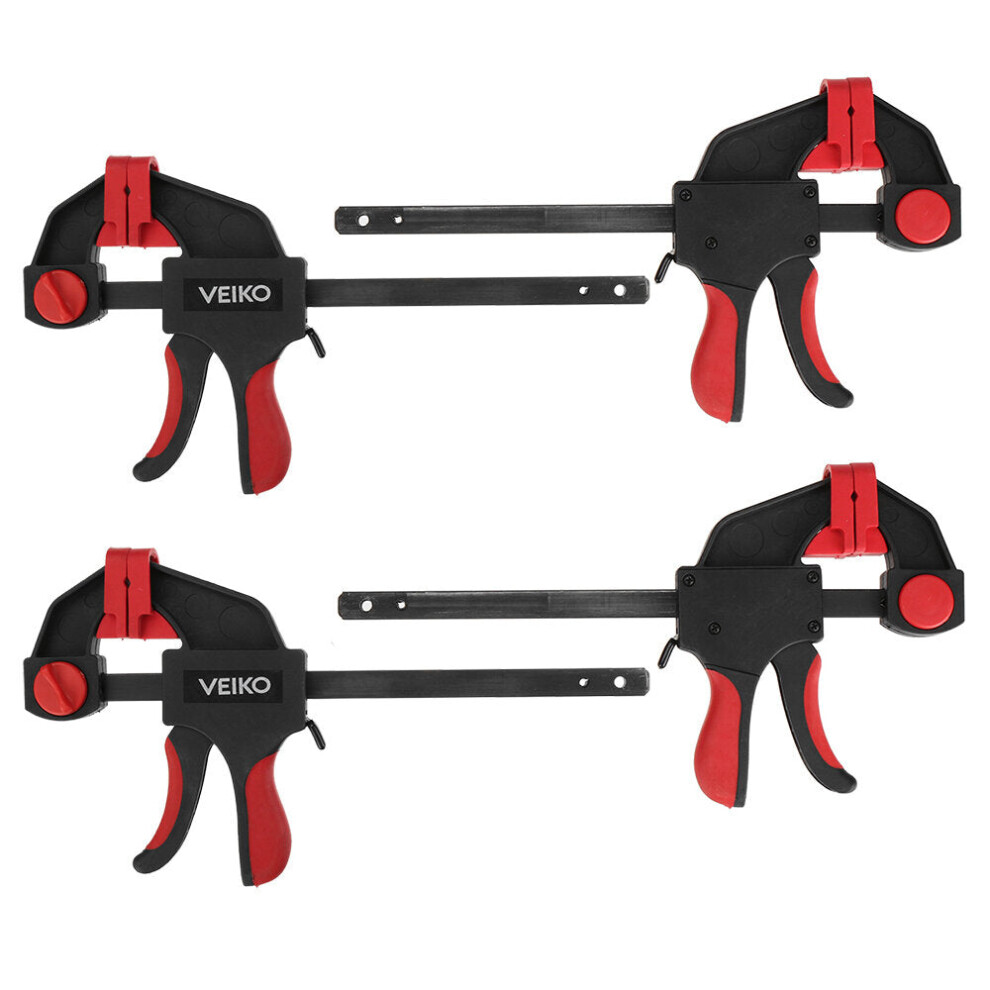 (6 Inch) 4Pcs Quick-Grip Bar Clamps 6/12 Inch, One-Handed Spreader, 100KG Load Limit, Durable Steel, Non-Slip Pads, Red