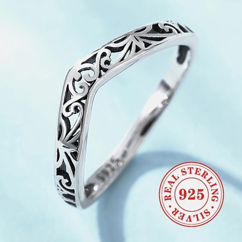 (silver, 8) Vintage 925 Sterling Silver Rings for Women Carved Pattern Hollow Out Finger Accessory Exquisite Punk Party Jewelry Gifts
