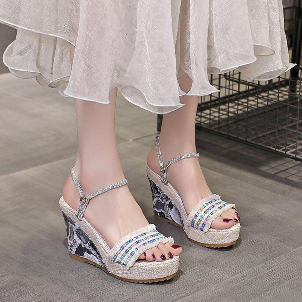 (milk white, 35) Bohemian Platform Sandals For Women Comfortable Summer Beach Sandals, Thick Sole Open Toe Slip-on Shoes For Vacation And Everyday Wear