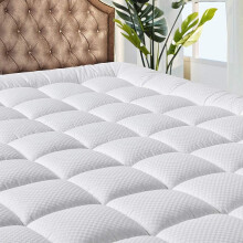 MATBEBY Bedding Quilted Fitted Mattress Pad Cooling Breathable Fluffy Soft Stretches up to 21 Inch Deep Queen Size White Mattress Topper Protector