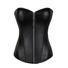 (XL,black)Corset Bustier Top Women Vintage Style Zip Faux Leather Overbust Corset Leather Nightclub Sexy Korsett Lingerie Strapless