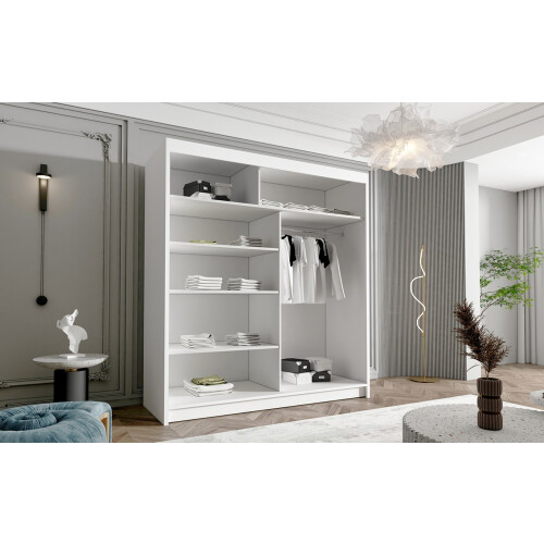 Gaba T3 180cm Sliding Door Wardrobe Full White 1