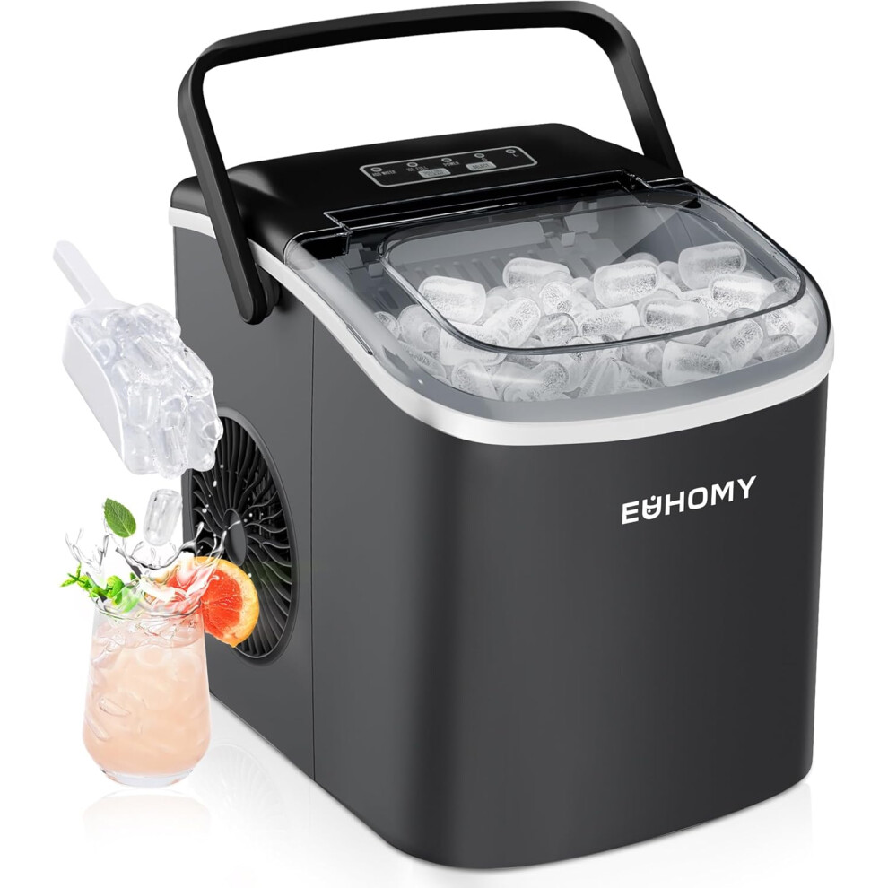 Rodballfy (Black-12Kg) Euhomy Ice Maker Machine Countertop Ice Cube Maker, Self-Cleaning Function,9 Cubes In 6 Mins,Portable Ice Cube Maker Machines With Ice Sc