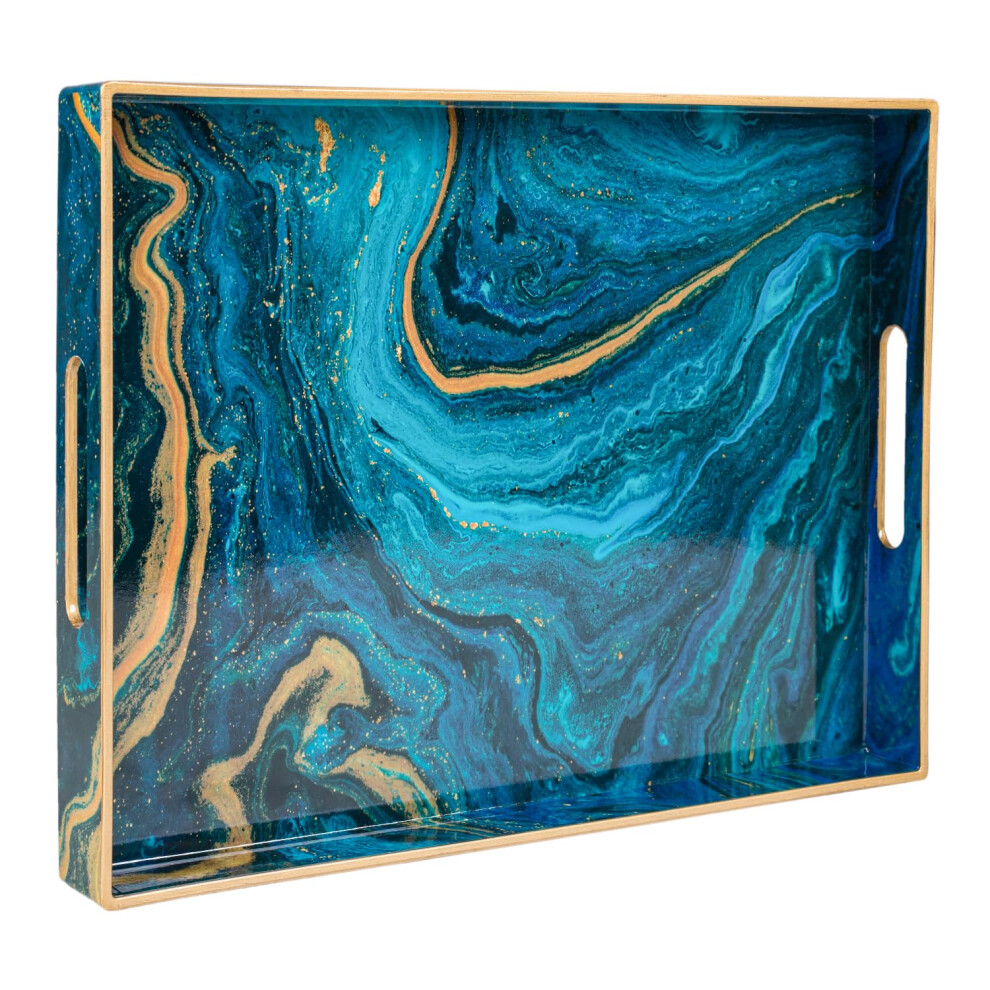 Rectangular Blue Marble Effect Decorative Serving Tray