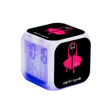 Squid Game LED-Wecker – Multifunktionaler Desktop-Wecker mit 7 Farbwechseln, Datum, Temperatur, Alarm, digitales Nachtlicht