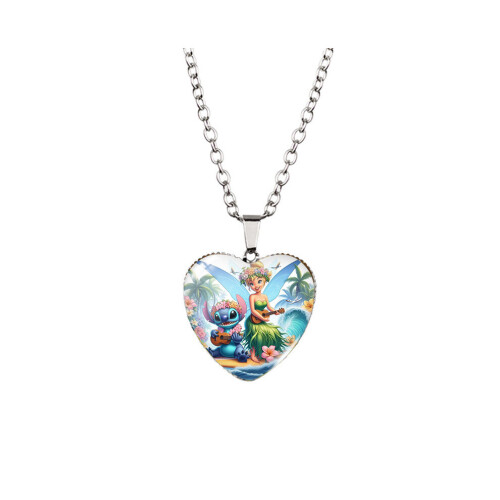 (5812, White K Chain) Παιδικό κολιέ με υπέροχη καρδιά με σχέδιο καρτ