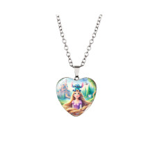 (584, White K Chain) Παιδικό κολιέ με υπέροχη καρδιά με σχέδιο καρτ