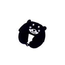 (Negro) Almohada de cuello en forma de U con dibujos animados, con capucha, espuma viscoelástica, bordado multicolor,