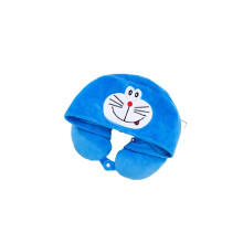 Almohada para el cuello con forma de U de dibujos animados (azul) con capucha de espuma viscoelástica bordada