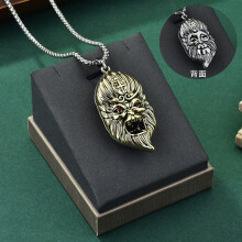 (Gold Silber) Modische Qi Tian Da Sheng Sun Wukong Anhänger Halskette für Männer mit Retro-Stil und
