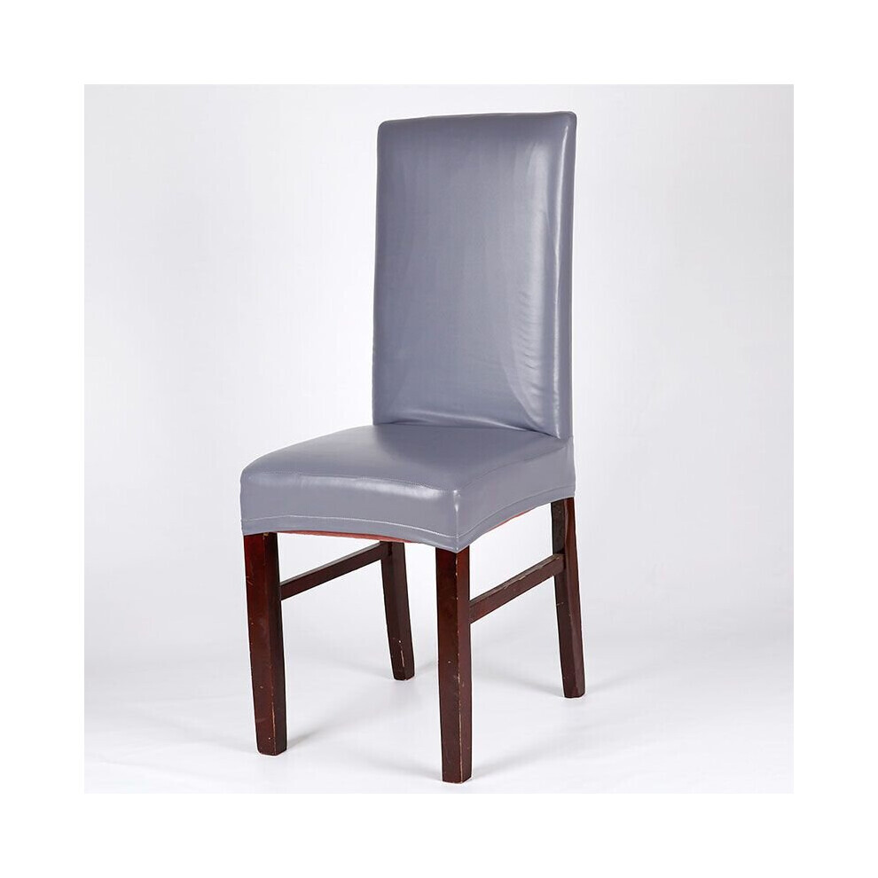 (Gray) Faux Leather Dining Chair Covers waterproof Cover