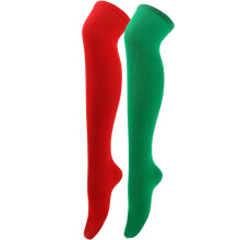 (Rojo Verde) Disfraz Navideño Colorido Tejido Hasta la Rodilla Medias Decoración de Moda