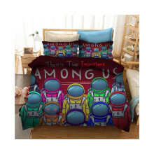 (Red, EU-Double-3pcs-200x200cm) 2/3PCS Game Among Us Bedding Set Quilt Duvet Cover Pillowcase 3D Cartoon