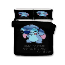 (Uhka, EU-King(3kpl):240x220cm) Lilo & Stitch vuodevaatteet setti lapsille 3D Stitch pussilakana tyynyliina