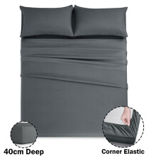 Sábanas ajustables tamaño Super King, sábana ajustable lisa color carbón de 40 cm, sábanas ajustables extra profundas