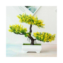 (Keltainen) Bonsai Keinotekoinen ruukkukasvi Väärennetty mäntykoristelu