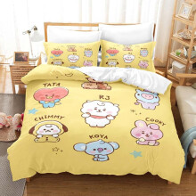 (Keltainen, 3kpl 180x200cm) BT21 vuodevaatesarja, yhden hengen sänky, täysi queen-size-vuode, aikuisten