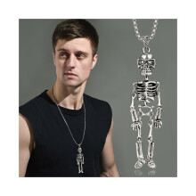 Titan-Halskette mit dunklem Totenkopf-Skelett-Anhänger aus langlebigem Stahl, Unisex-Schmuck, Geschenkidee