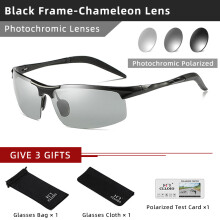 (Black-Photochromic-Glasses With Box)CLLOIO Aluminum Photochromic Sunglasses Men Polarized Day Night