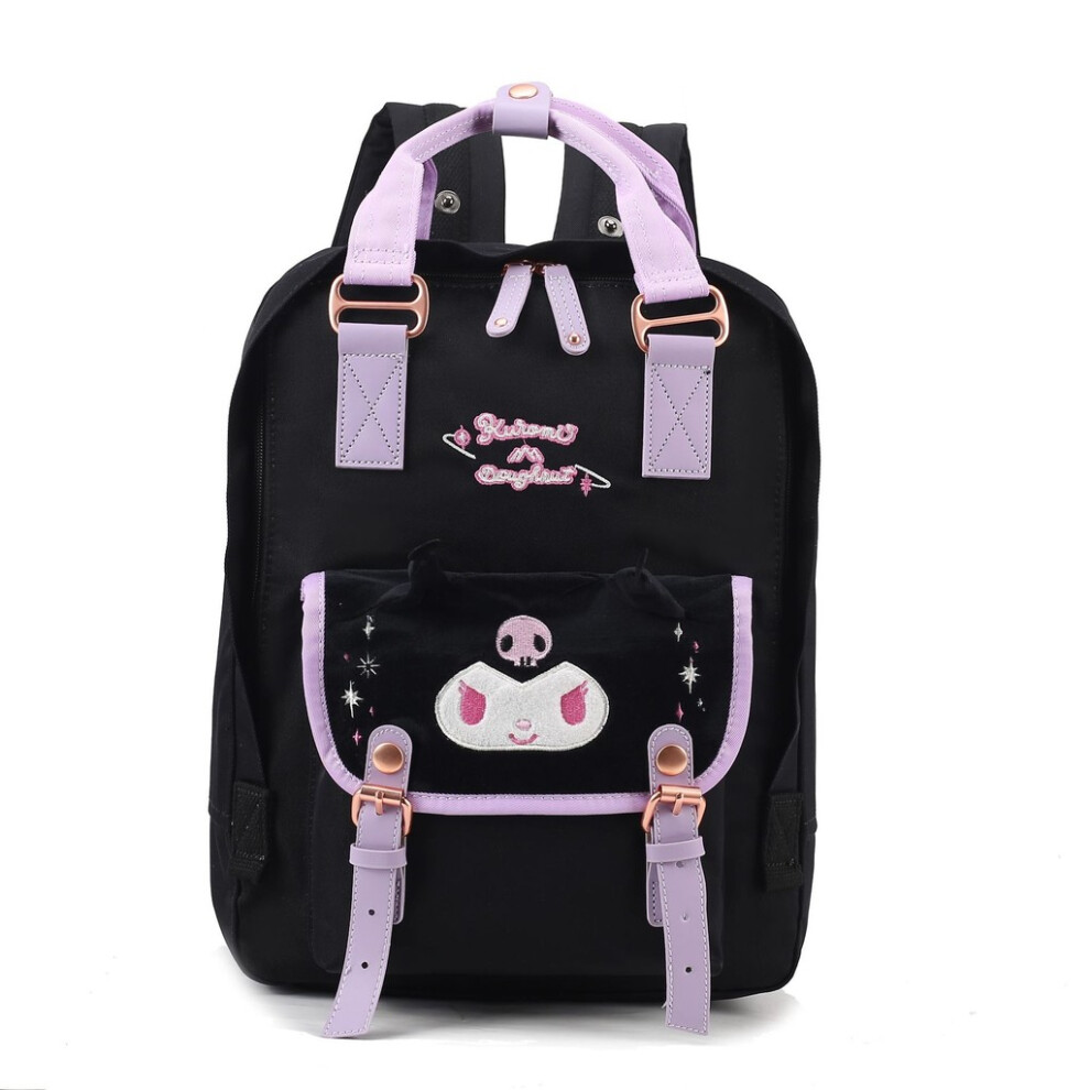 (Black, L) Nx Doughnut Backpack Bookbag Korean Casual Sanrio Student Childern Bag Nylon