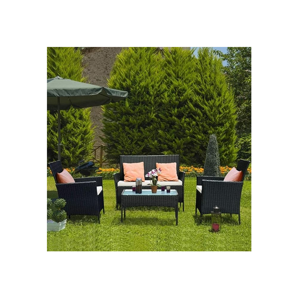 bigzzia Rattan Garden Furniture Set, 4 piece Patio Rattan furniture sofa Weaving Wicker includes 2 Armchairs,1 Double s