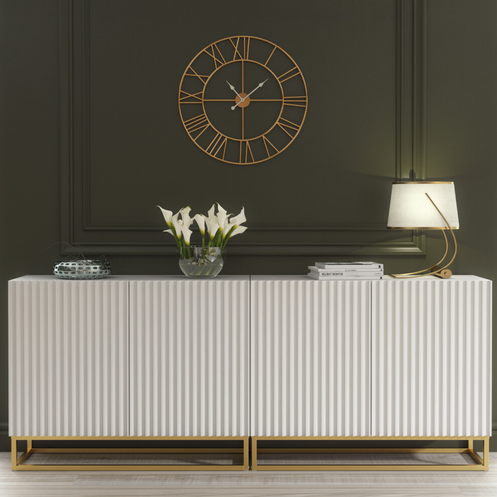 New Creative Furniture Ripple Duo Sideboard- Modern Fluted Design White Lux105x2cr 200Cm