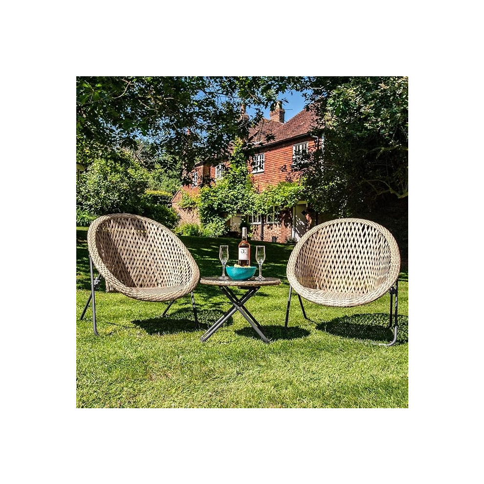 Faux Rattan Bistro Set - Choice of Colours - Conservatory Garden Patio and Decking Furniture Chairs and Glass Top Table