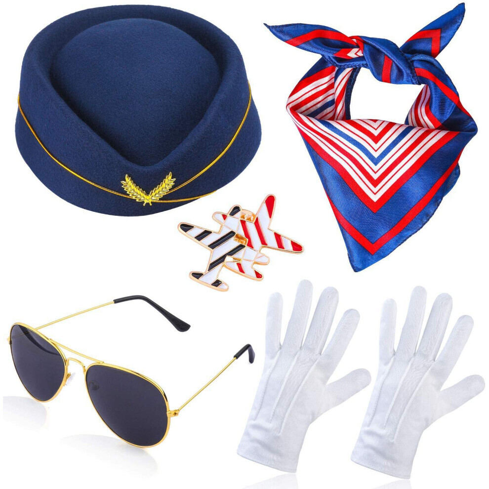 (Style A) Pilot Attendant Flight Uniform Sunglasses Set Costume Cosplay Accessories Party