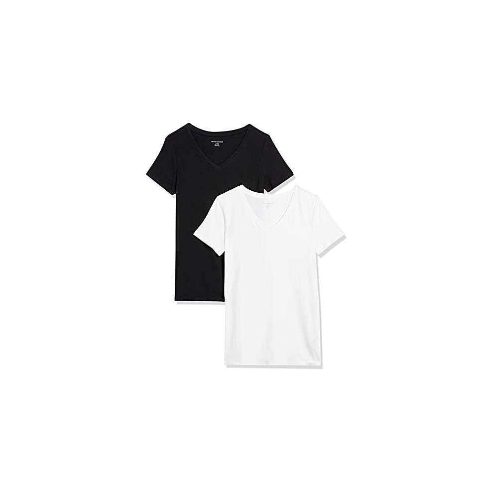Amazon Essentials Women's Classic-Fit Short-Sleeve V-Neck T-Shirt  Pack of 2  Black/White  X-Large