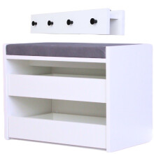 (MEDIUM) Shoe Racks Storage Bench with Wall-Mounted Coat Stand Set - White Shoe Storage Seat with Grey Cushion