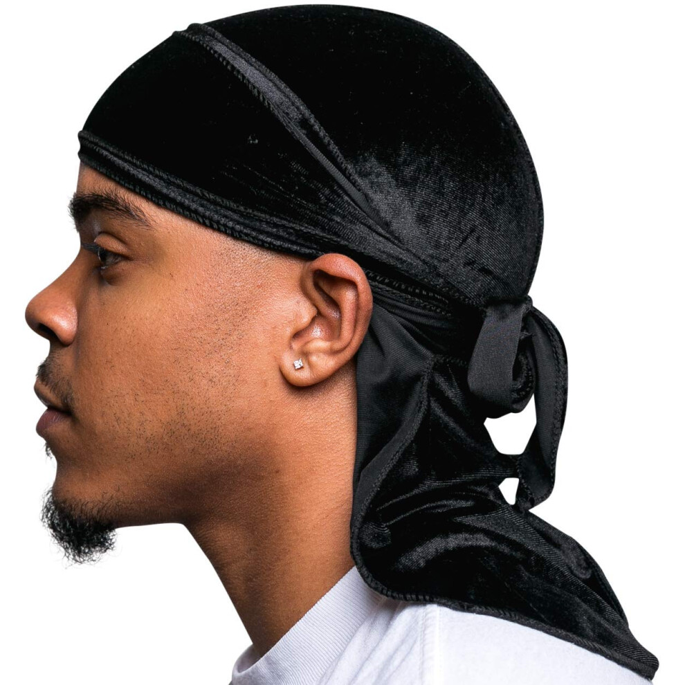 Veeta Superior Velvet Durag ? Weiche Samt-Durags F?R M?Nner Und Frauen, Lange, Doppelt Breite Tr?Ger, Seidiges Durag-Futter, Dreifach Gen?Ht-image