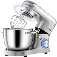 (Shinny Silver, 6.2L) Aucma Stand Mixer, 6.2L Food Mixers for Baking, Electric Kitchen Mixers with Bowl, Dough Hook, Wire Whip & Beater (6.2L, Black)