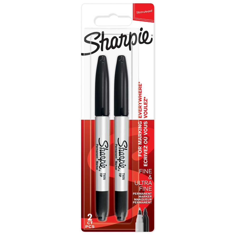Sharpie Pennarelli Indelebili A Doppia Punta | Punta Fine E Ultra Fine | Inchiostro Nero | Confezione Da 2-image