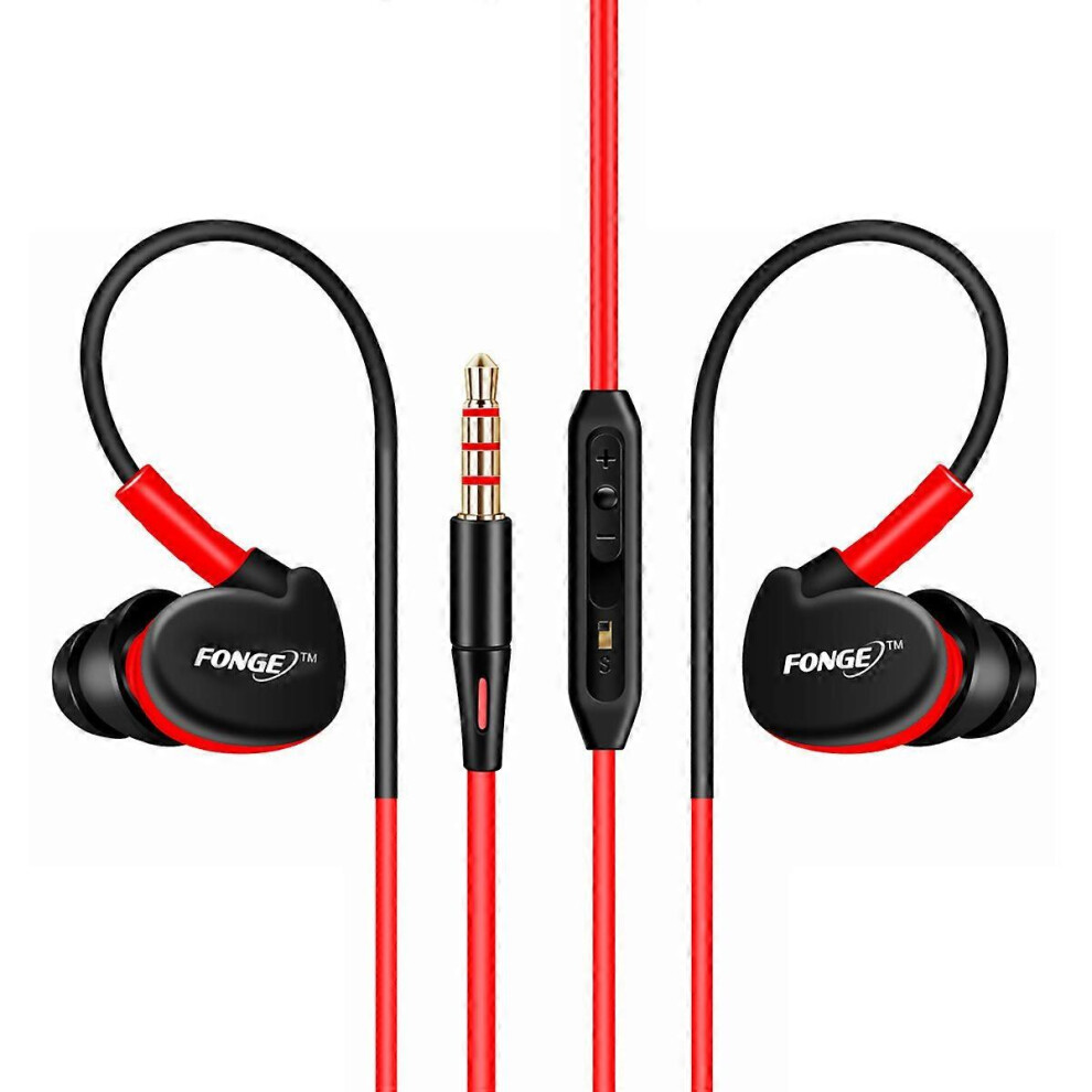 (As Show, One Size) 3.5Mm Audio Jack Waterproof Earphones In Ear Earbuds Wi Headphones Bass Headset With Mic (Red) Red 4069016304911