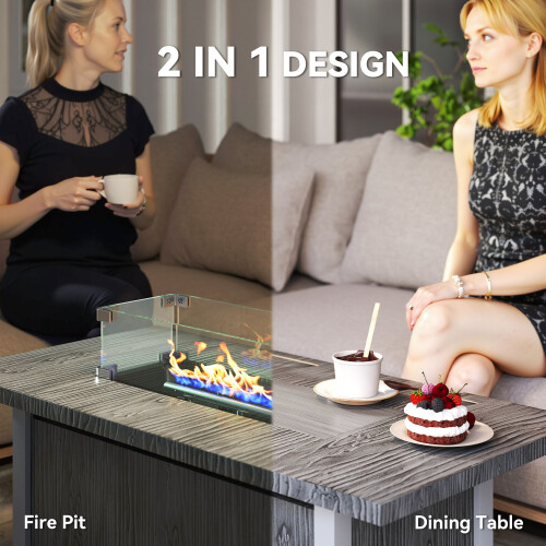 Outsunny Outsunny Gas Fire Pit Table with 50,000 BTU Burner, Cover, Dark Grey 2
