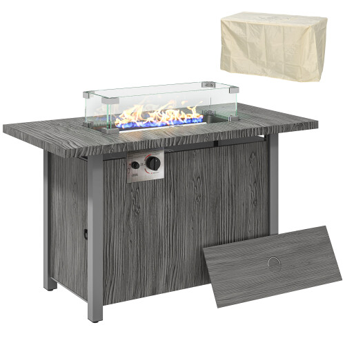 Outsunny Outsunny Gas Fire Pit Table with 50,000 BTU Burner, Cover, Dark Grey 1