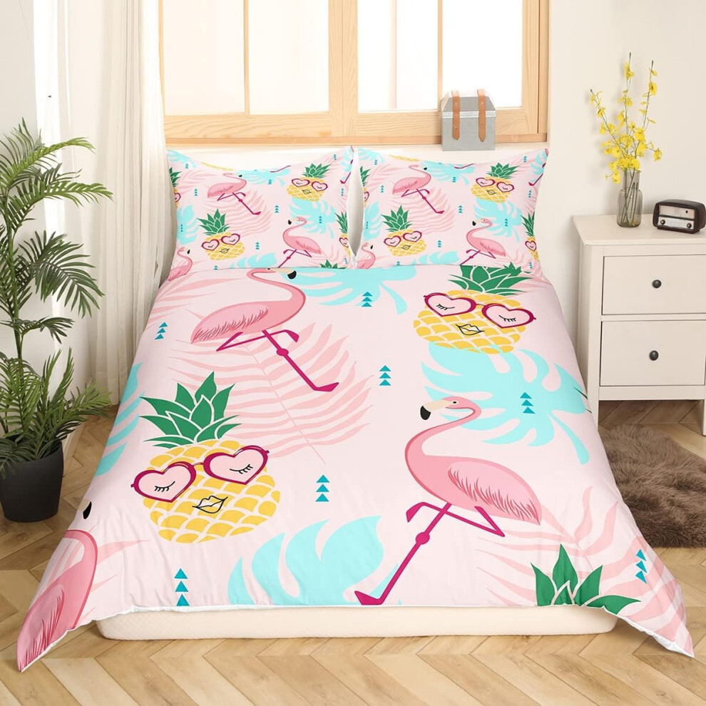 (Multi 05, Single(No Comforter)) Homewish Flamingo Bedding Set Double Size Pineapple Duvet Cover For Boys Teens Kids Child,Palm Leaves Comforter Cover
