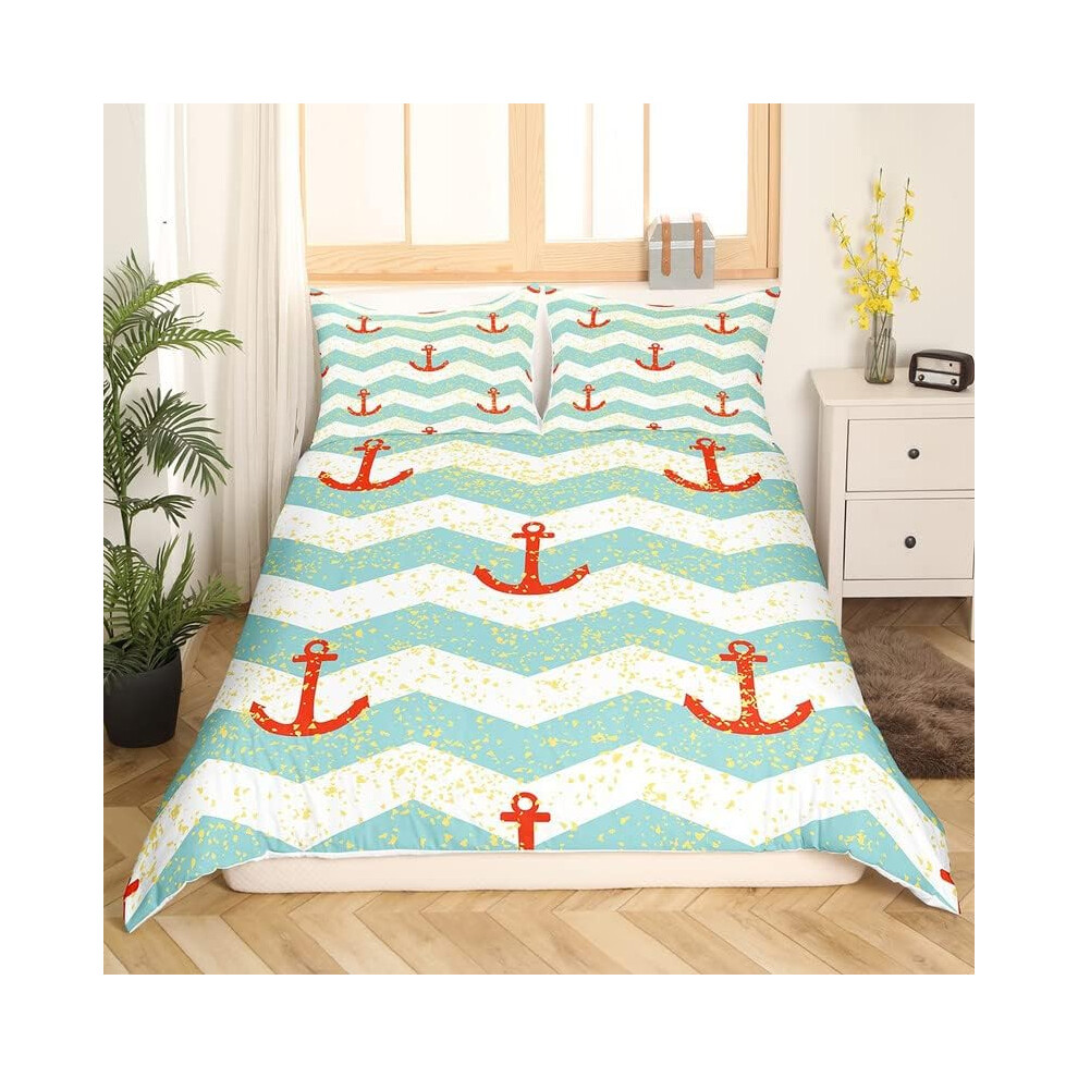 (Multi 03, Double(No Comforter)) Homewish Nautical Comforter Cover For Kids Teens Double,Ocean Ship Anchor Bedding Set Sailboat Rudder Duvet Cover Whi Blue,White