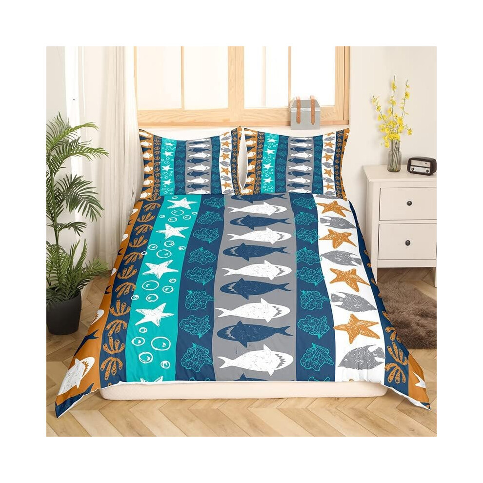 (Multi 04, Double(No Comforter)) Homewish Nautical Comforter Cover For Kids Teens Double,Ocean Ship Anchor Bedding Set Sailboat Rudder Duvet Cover Whi Blue,White
