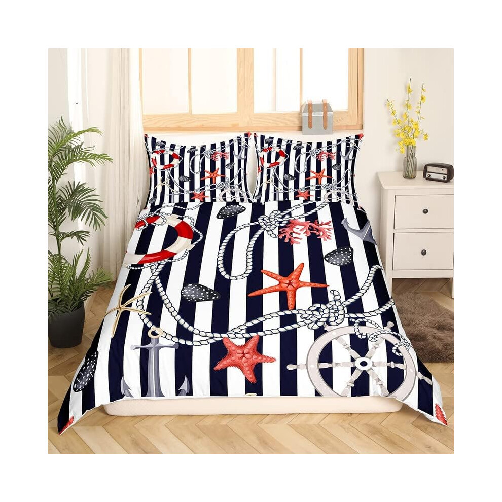 (Multi 05, Double(No Comforter)) Homewish Nautical Comforter Cover For Kids Teens Double,Ocean Ship Anchor Bedding Set Sailboat Rudder Duvet Cover Whi Blue,White