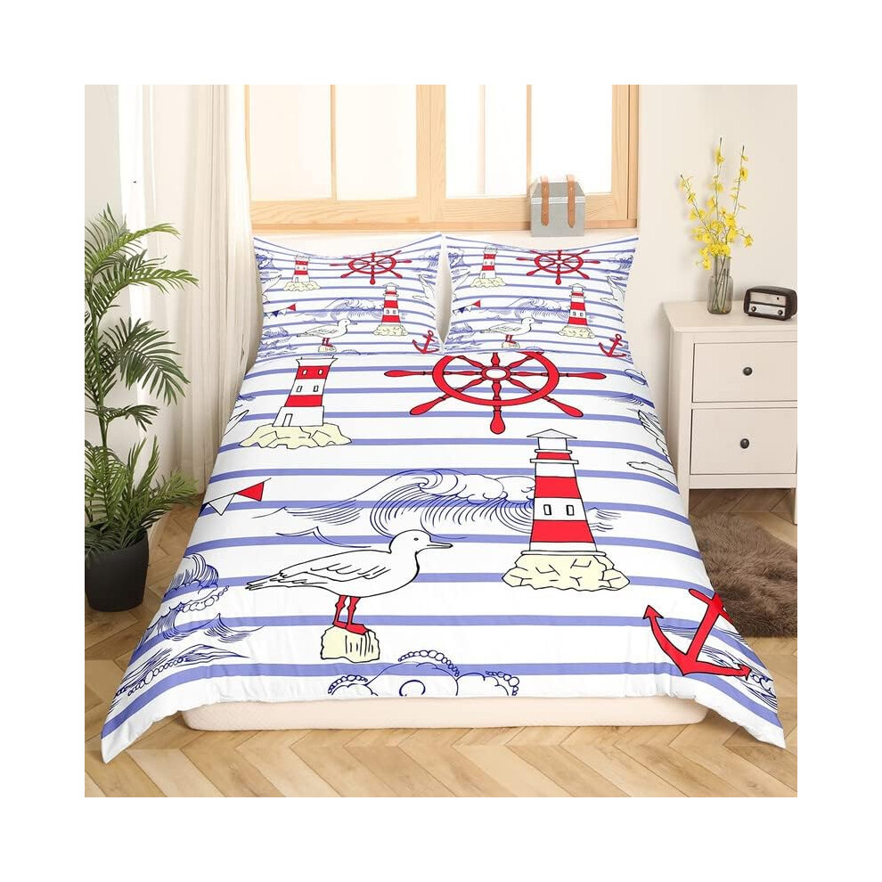 (Multi 11, Double(No Comforter)) Homewish Nautical Comforter Cover For Kids Teens Double,Ocean Ship Anchor Bedding Set Sailboat Rudder Duvet Cover Whi Blue,White