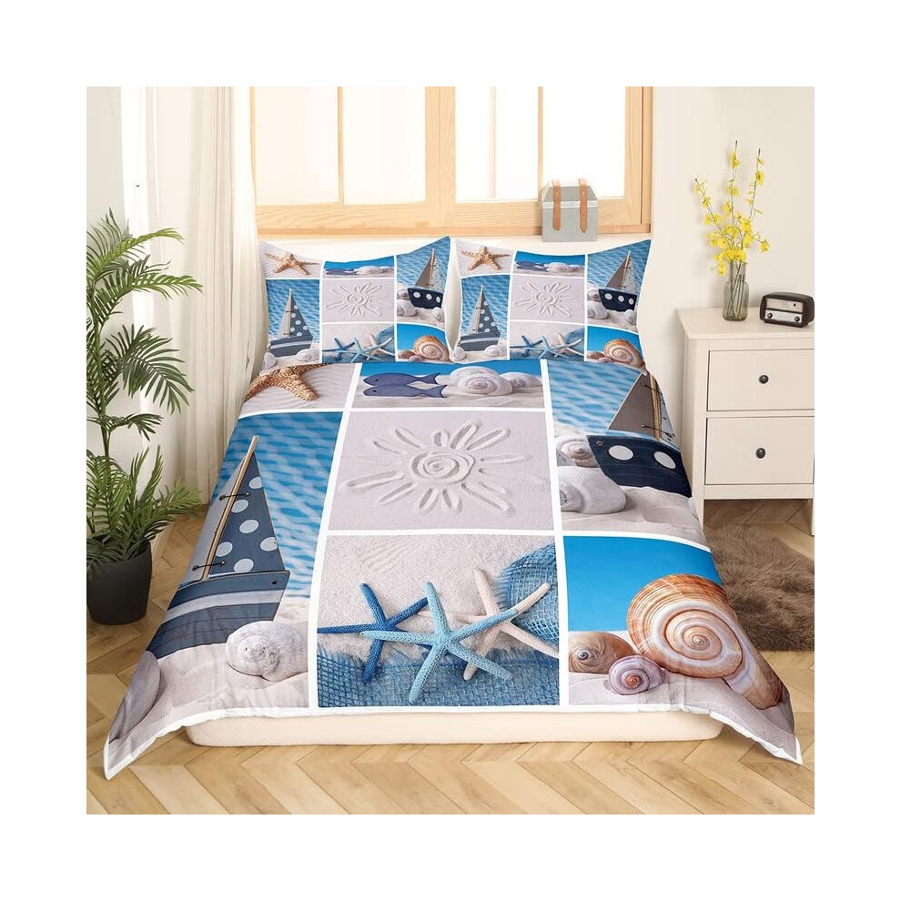 (Multi 17, Double(No Comforter)) Homewish Nautical Comforter Cover For Kids Teens Double,Ocean Ship Anchor Bedding Set Sailboat Rudder Duvet Cover Whi Blue,White