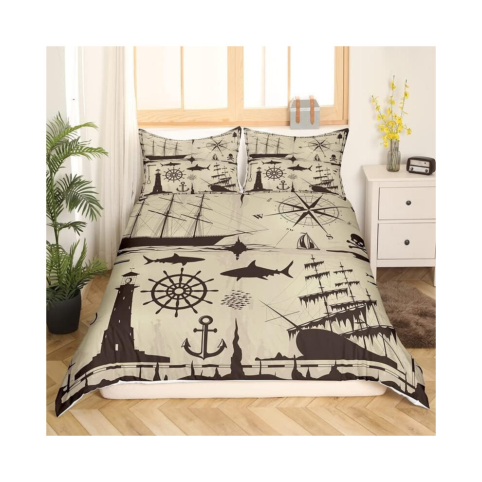 (Multi 22, Double(No Comforter)) Homewish Nautical Comforter Cover For Kids Teens Double,Ocean Ship Anchor Bedding Set Sailboat Rudder Duvet Cover Whi Blue,White