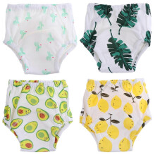 (As show, One size) 4pcs Baby Pee Training Pants Washable Gauze Pants Cartoon Practicing Panties for Toddler Infants (Size 28cm)