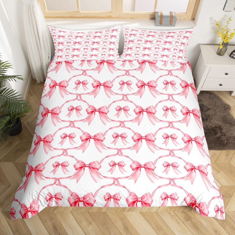 (White Red, Super King(No Comforter)) Bowknot Duvet Cover Double Bow Knot Bedding Set For Kids Butterfly Knot Bow Tie Comforter Cover Aesthetic Coquette Bedroom Decor Geometric Cartoon Blu