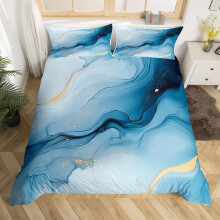 (Blue Gold, King(No Comforter)) Homewish Light Purple Marble Bedding Set Gold Abstract Fluid Marbling Duvet Cover For Men Women Bronzing Sequins Marble Grain Double Comforter Cover F